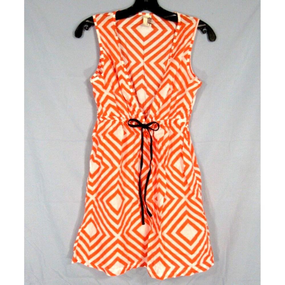 FRANCESCA'S BIRD CAGE Anthropologie ORANGE Geo Print TWILL Deep-V TUNIC TOP Sz S